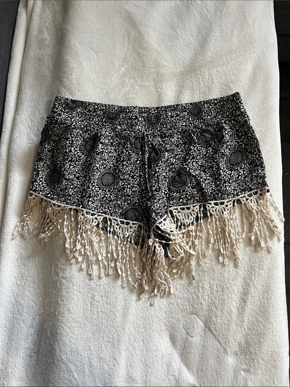 Boho Black Paisley Fringe Women's Skort - Lightweight Summer Short